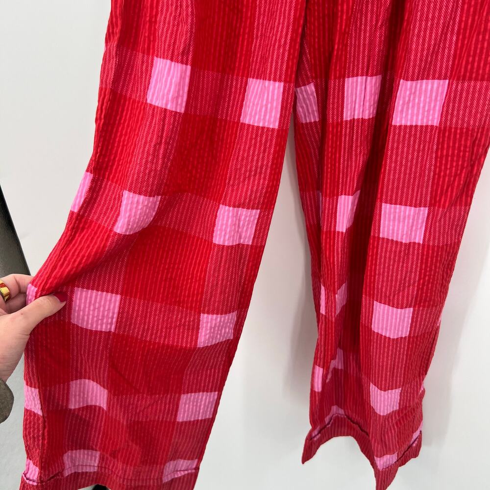Anthropologie Porridge Red pink Plaid Wide-Leg Pants pockets preppy boho size XS - Picture 4 of 9